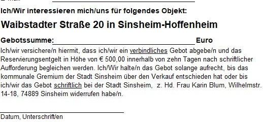 Muster für Gebotsabgabe