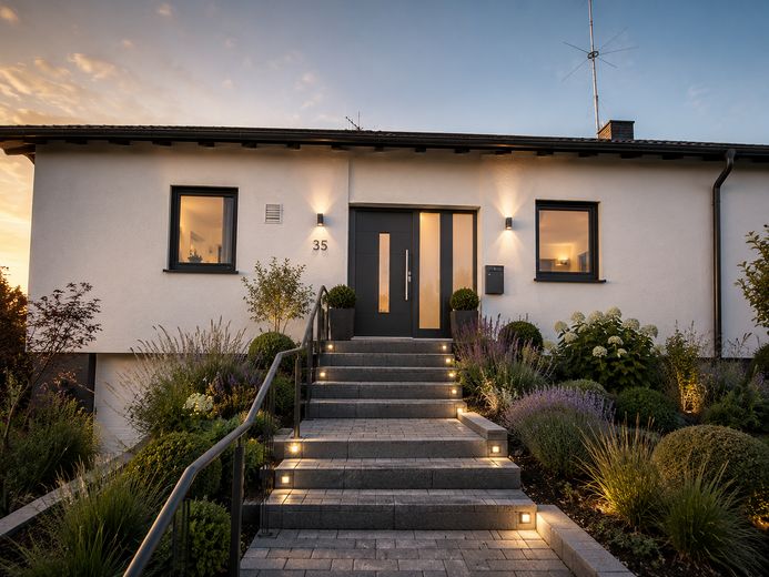 Bungalow indipendente su 669 m² · posizione ai margini del ruscello e dei campi · potenziale eccezionale! – Visualisierung KI Haus