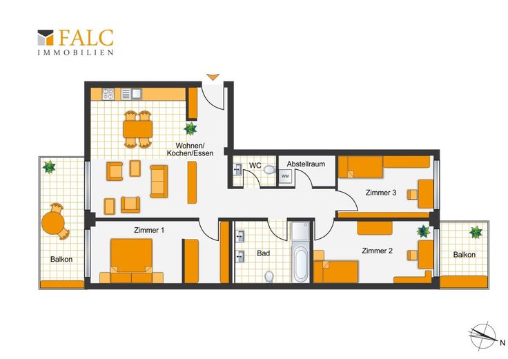 Zur Miete: 4-Zimmer-Wohnung mit zwei Balkonen in 14167 Berlin. – Grundriss