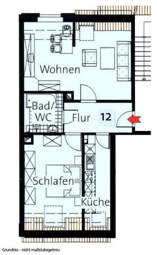 niepowtarzalne, zmodernizowane mieszkanie na poddaszu 2,0 pok. kuchnia z EBK/łazienka z wanną - ok. 55,96m² - Schloßchemnitz – 260706_MW_ETW_Nr.12 DG_rechts_BS8_KMS_Grundriss