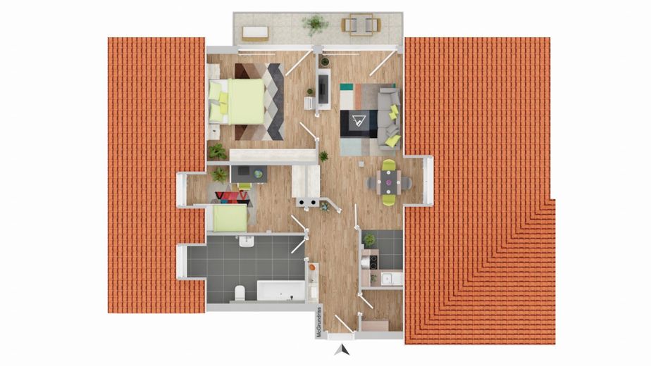 Penthousewoning met balkon, uitzicht op het groen, eerste bewoning na renovatie – Grundriss