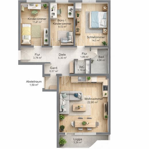 Energieeffiziente 3–4-Zimmer-Wohnung – modern saniert & gut geschnitten – Grundriss