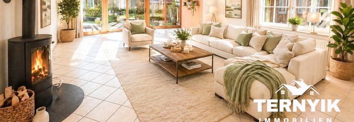Virtuelles Homestaging Wohnzimmer - Kaminanschluss möglich!