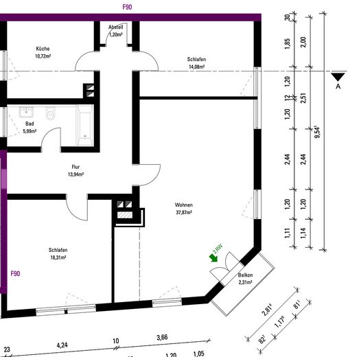 Primera ocupación | Apartamento de 3 habitaciones con balcón en LU-Sur – Grundriss