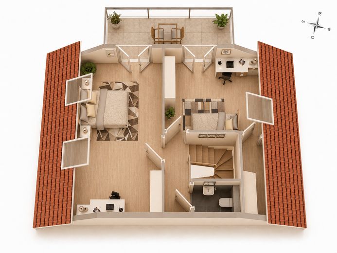 Familienfreundliche 5,5-Zi.-Maisonette in Ergenzingen – Balkon, TG-Stellplatz, ruhige Lage – 3D-Grundriss 2. DG