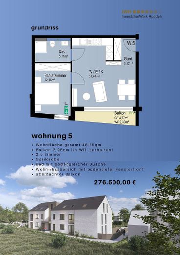 -wohnen mit teckblick-  NEUBAU 2,5 Zimmer Wohnung mit überdachtem Balkon – Grundriss Wohnung 5