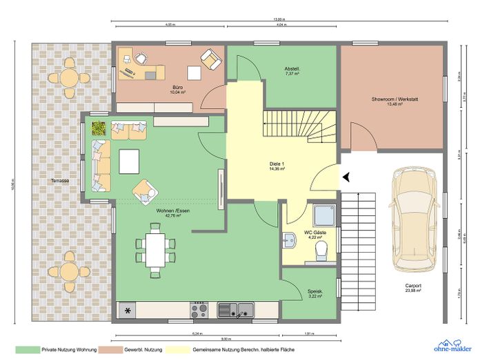 Repräsentatives Musterhaus mit großzügiger Betriebsleiterwohnung & gemütlichen Garten – Mögliche AufteilungErdgeschoss