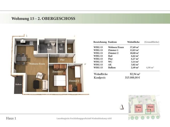 3 Zimmer 2. OG Neubau-Eigentumswohnung 2.37 – 2. OG Wohnung 2.37