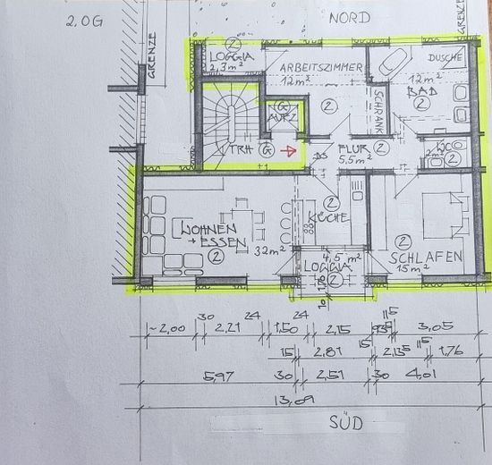 Grundriss Wohnung 2. OG, 82 qm