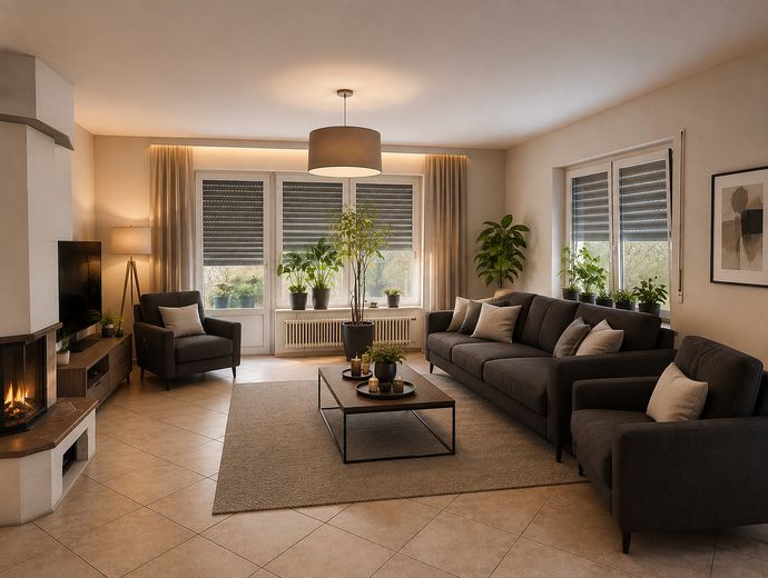 Amplia vivienda unifamiliar con apartamento independiente – Wohnzimmer EG, Möbel AI