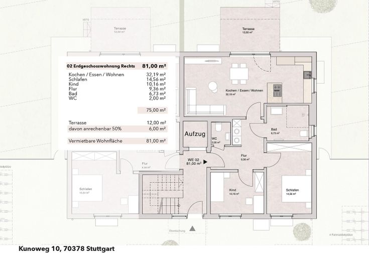 Primera ocupación: 2× vivienda de 3 habitaciones con isla de cocina – a elegir con jardín de 100 m² o balcón orientado al sur – WE02 Grundriss Erdgeschoss