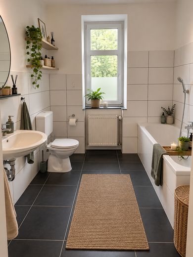 Neu renovierte 3-Zimmerwohnung mit Balkon zu vermieten – Badezimmer mit Badewanne
