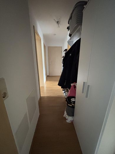 Helle 3-Zimmer-Dachgeschosswohnung mit Balkon & Einbauküche – Haustiere erlaubt – Flur mit Eingangstür