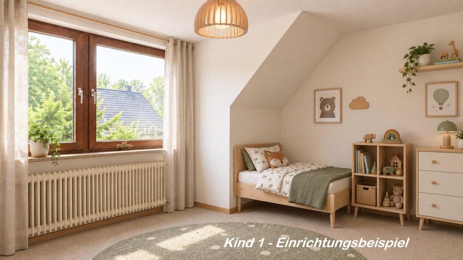 Sans commission – sans agent immobilier | Un espace modulable avec jardin idyllique à 5 km de la mer – Kind 1 Wohnbeispiel