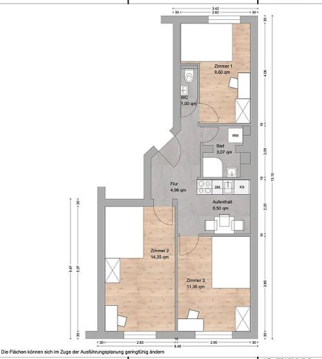 Kamer in gedeeld appartement met 3 bewoners, direct beschikbaar - Kranichsteinerstraße 21, Frankfurt – Grundriss