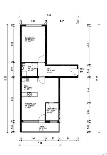 Sanierte 3-Zimmer-Wohnung m. Balkon, ruhige Lage, provisionsfrei von privat (leer) – Grundriss