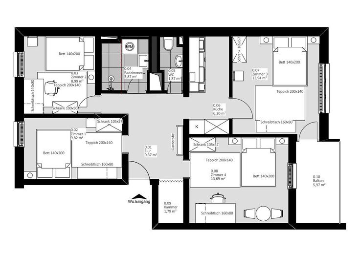Vollvermietete 4-Zimmer-WG-Wohnung in Obermenzing, saniert und möbliert – Foto 15