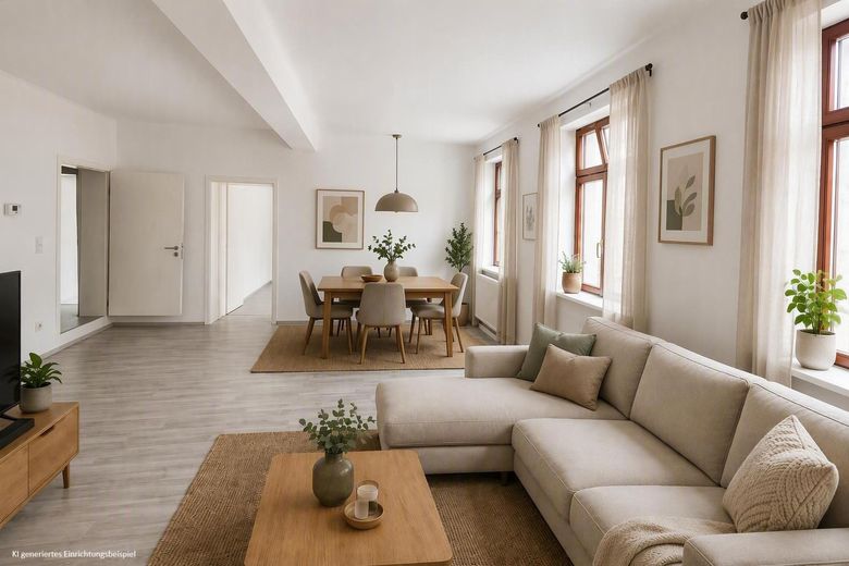 Stilvolle Altbauwohnung im Herzen von Schwabach – urbanes Wohnen mit historischem Charme – Esszimmer KI