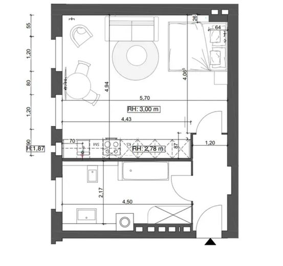 Voll möbliertes 1-Zimmer Wohnung nahe Helmholtzplatz – Grundriss