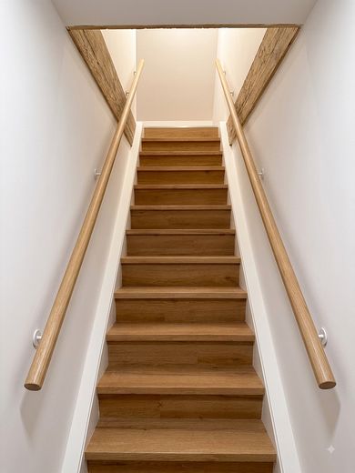 Wohnen wie im Eigenheim: 4,5-Raum-Maisonette im 2-FH, Garten, Erstbezug, Energiesparhaus – Treppe ins Dachgeschoss (Ki-be