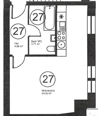 Helle bezugsfreie 1-Zimmer Altbauwohnung in der Nähe vom Schlosse Charlottenburg (provisionsfrei) – Grundriss