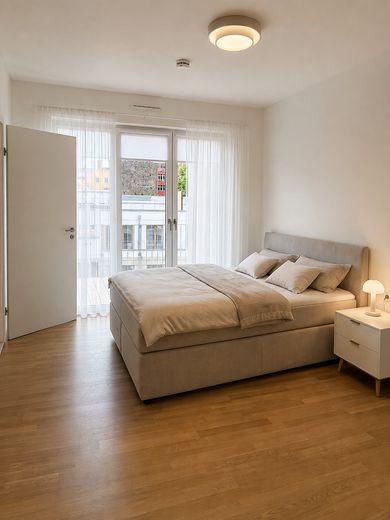Helle möblierte 2-Zimmer-Wohnung Neubau in Prenzlauer Berg – Schlafzimmer