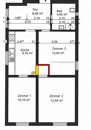 Повністю відремонтована 3-кімнатна квартира в самому серці Бад-Вімпфена! – Grundriss