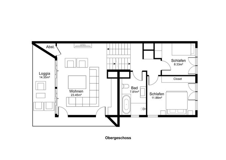 Zwischenetage und Obergeschoss