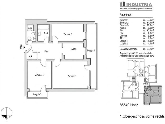 3 Zimmer Wohnung in Haar – ideal für Paare & kleine Familien – Grundriss