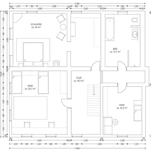 Grundriss Haus oben