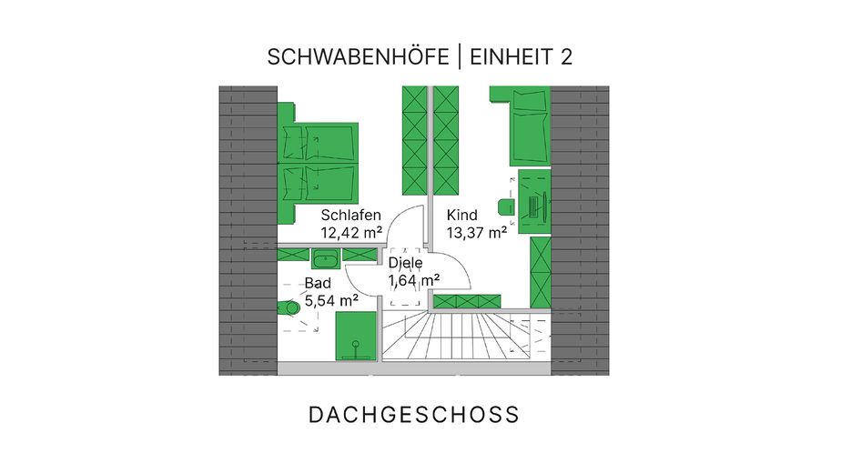 Eenheid 2 – Rijtjeshuis in landelijke stijl met tuin & dubbele garage | KfW-40-QNG, bouw gestart – DG / Einheit 2