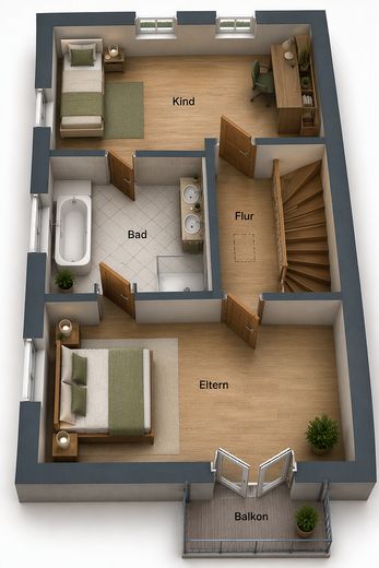 Einziehen & genießen: Provisionsfreie DHH am Moniberg mit traumhaftem Fernblick, Sauna & 3 Terrassen – Grundriss OG1