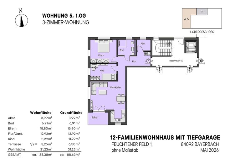 KfW 40 QNG|  Neubau | 3-Zimmer-Eigentumswohnung | Aufzug | Tiefgarage – Foto 8