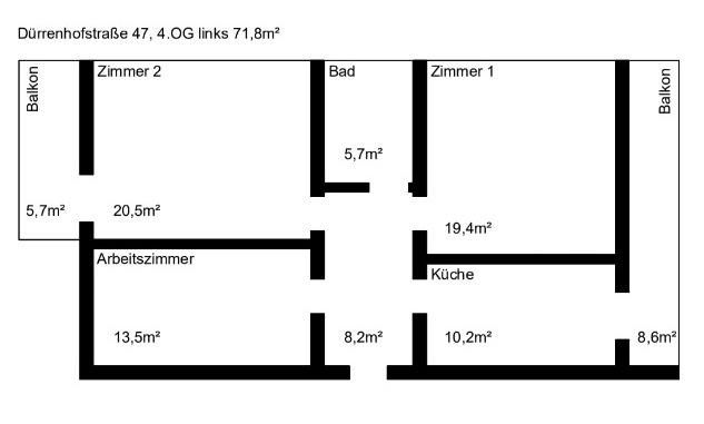 WG-geeignete 3-Zimmer-Wohnung mit zwei Balkonen in Nürnberg – Grundriss