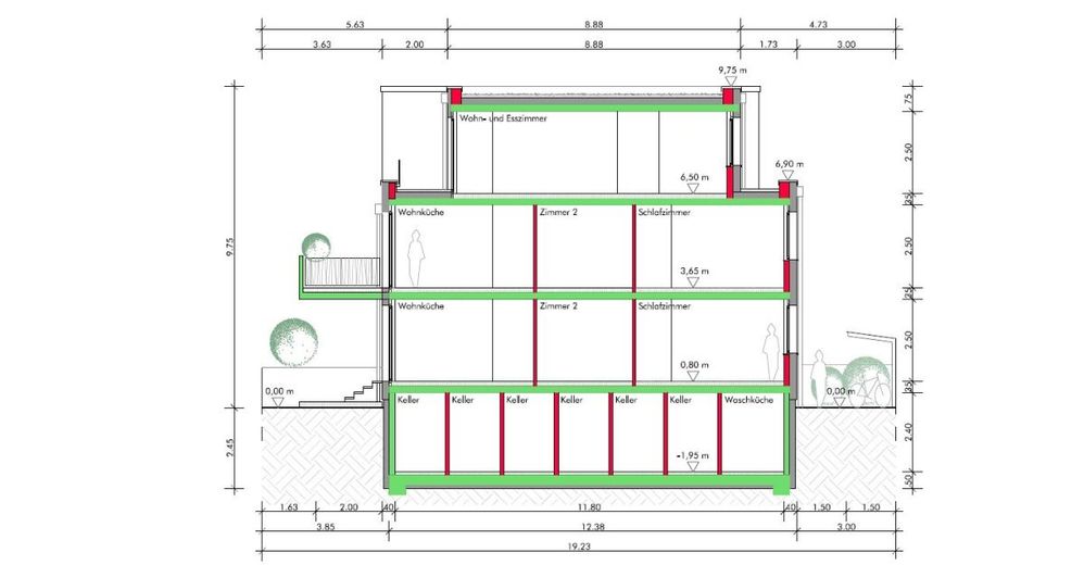 4 Zi.-Penthouse-Whg mit Dachterrassen / Grundriss variabel / mit Fahrstuhl – Schnitt