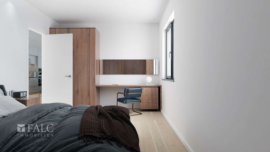 Erstbezug im Neubau: Stilvolle 2-Zimmer-Wohnung mit sonnigem Balkon – Schlafzimmer