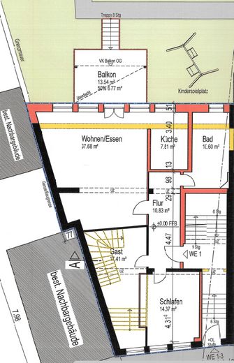Odnowione mieszkanie 3-pokojowe z balkonem, ogrodem i miejscami parkingowymi – Grundriss