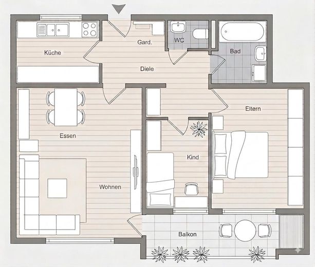 HELLE, MODERNISIERTE UND LICHTDURCHFLUTETE 3-ZIMMER-WOHNUNG MIT SÜDBALKON IN BÖBLINGEN-DAGERSHEIM – Grundriss