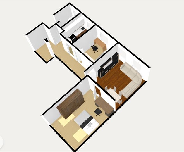 Frisch renovierte, helle 3 - Zimmer Wohnung in ruhigem Haus direkt an den Barmer Anlagen – Grundriss 3D mit Bsp-Möbel
