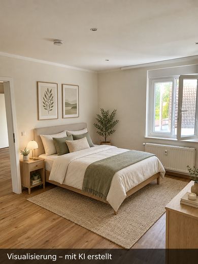Luminoso apartamento de 2 habitaciones con balcón y cocina equipada: vida tranquila cerca de Zossen y Trebbin – Schlafzimmer (Visualisierung) 