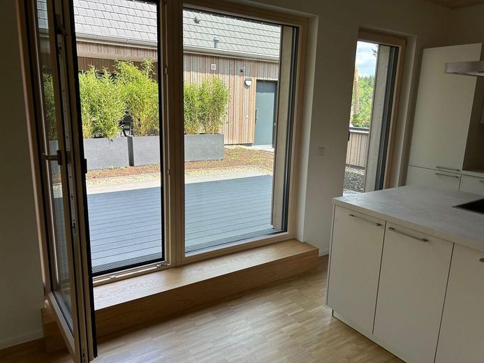 5-room apartment in an eco-friendly timber house – Ausgang Terrasse
