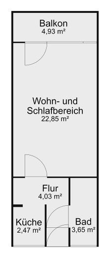 1-Zimmer-Wohnung mit Küche, Bad und Balkon ins Grüne in der Kaiserallee – Grundriss