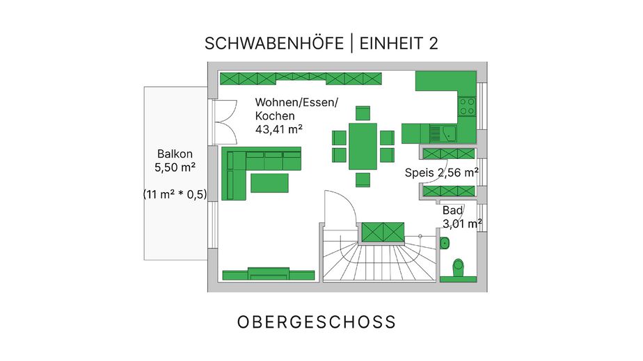 Eenheid 2 – Rijtjeshuis in landelijke stijl met tuin & dubbele garage | KfW-40-QNG, bouw gestart – OG / Einheit 2