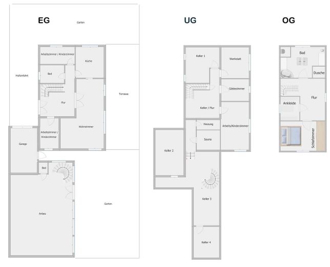 Eklentili, şömineli, bahçeli ve teraslı modern müstakil ev - 260 m²'ye kadar yaşam alanı – Grundrisse