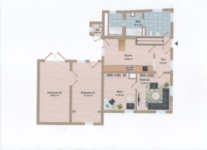 Historisches Stadthaus mit Gartenidylle und separater Ferien-Wohnung in Ettenheim – Grundriss Erdgeschoss