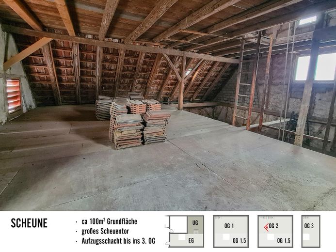 Haus mit großer Scheune: Wohnen, Werkstatt & Hobby unter einem Dach – Zweiter Stock in der Scheune