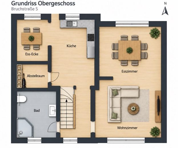 ДВА ДОМА — ОДИН ДОМ! Жилая площадь ок. 290 м² + 3 гаража — БЕЗ КОМИССИИ! – OG Bruchstraße 5