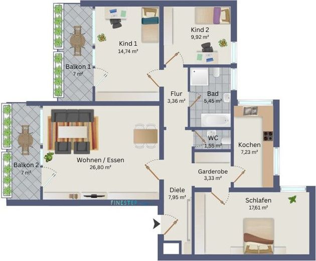 Ihr neues Zuhause in Harlaching: 4 Zimmer, 2 Balkone und großer Keller – GRUNDRISS OG