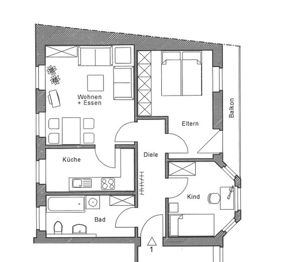 Andernach Zentrum 3 ZKB, Balkon, Parkettboden – Grundriss