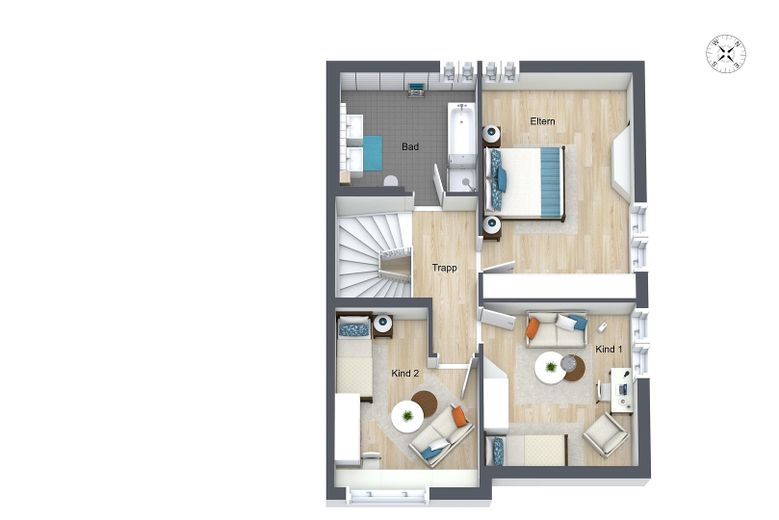 Fast wie ein eigenes Haus | 126 m² auf 3 Etagen | großer Garten | 2 Garagen – Grundriss 2. OG